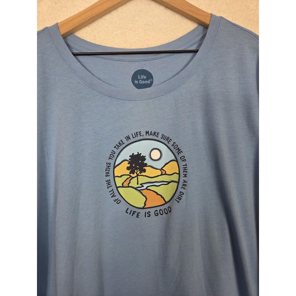 Life Is Good Shirt Womens L Blue‎ LS Scoop Neck Hiking Nature Graphic Casual
